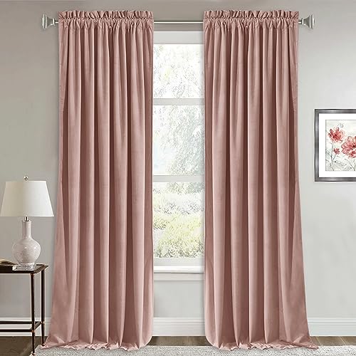 Image of RYB HOME Velvet Curtains 90 inches Long, Rod Pocket Soft Fabric Room Darkening Curtains & Drapes for Kids Girls Dormitory, Dusty Pink, W 52 x L 90 inches, 2 Panels Set | Thermal Insulated, Privacy, Sunlight UV Heat Blocking, Luxurious Decor, Dining Room Nursery, Rod Pocket, W52 x L90, 2 Panels