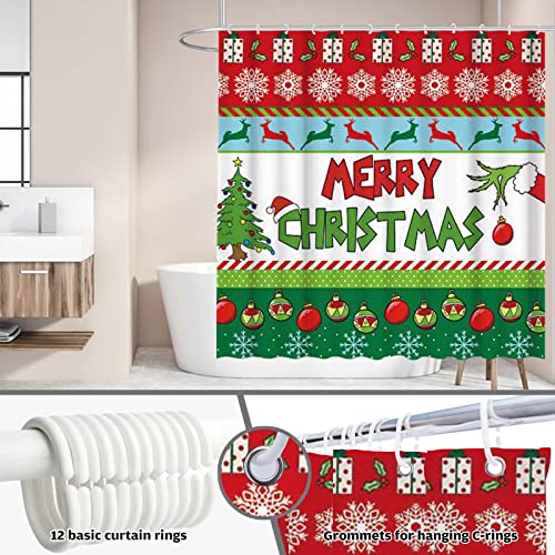 Allenjoy 72X72 Inch Merry Christmas Shower Curtain For Bathroom Sets Winter New Year Xmas Bells Tree Snowflakes Holiday Bath Decor Decorations Durable Waterproof Fabric Machine Washable With 12 Hooks #TOP3