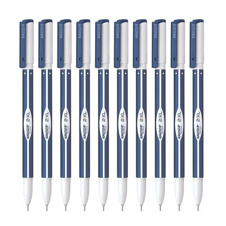 Hauser 2 XL Fine Tip Ball Pen | 2-XL Writing Length with Jumbo Refill | Minimalistic & Aesthetic Body Design | Blue Ink, Pack Of 10