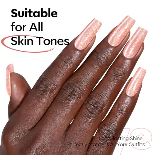 Image of modelones Nude Cat Eye Pink Gel Polish 9D Cateye with Magnet Gold Glitter Gel Nail Polish Shimmer U V Soak Reflective Translucent Jelly Gel Magnetic Nail Polish 15 ML