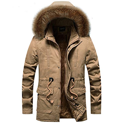 ZENTHACE Herren Winterjacke mit Sherpa-Fleece-Futter Warmer Mantel Winterjacke mit Fellkapuze - Khaki - X-Klein Cover