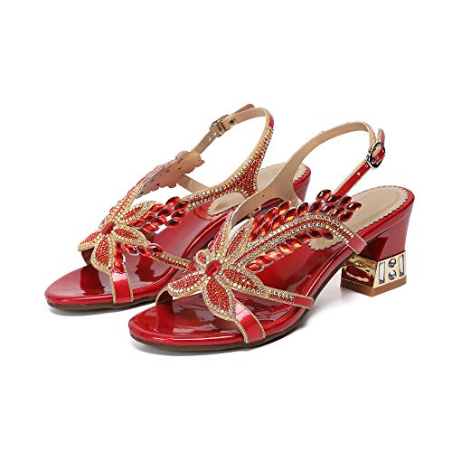 Image of Women's Handmade Rhinestones Crystal Heel Evening Bridal Wedding Prom Sandals Heeled 6.5 cm