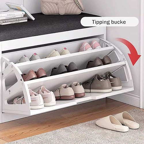 Meuble fin pour salon et rangement chaussures banc basculant blanc - 4