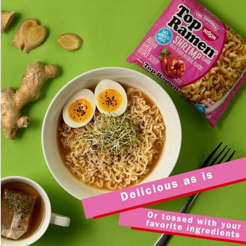 Image of Nissin Top Ramen Noodle Soup, Shrimp Flavor, 3 Ounce (Pack of 24) | Quick, convenient meal ready in minutes with just hot water.