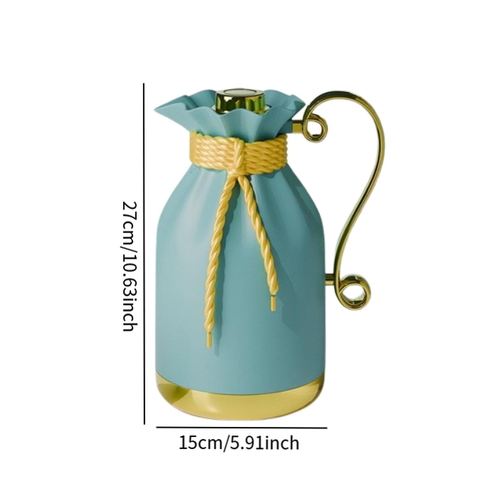 Brocca//caraffa da caffè/teiera Termica con Vetro Resistente al Calore E Manico in PP, Coperchio Antigoccia E Beccuccio per Bevande Calde E, Oro Blu