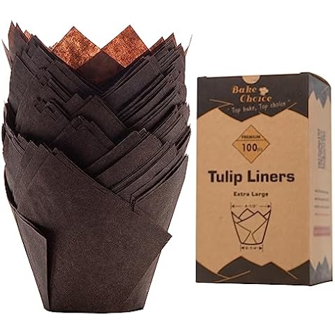 Bake Choice Nordic Paper100pcs Large Size Brown Tulip Cupcake Liners for Baking Cups EU Parchment paper Tulip Muffin Liners, Cupcake Wrapper for Party, Christmas Cover