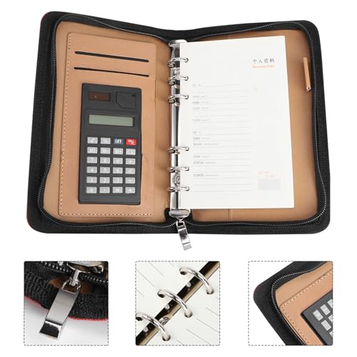Cuaderno A6 con cremallera, organizador de 6 anillas y calculadora para notas y tarjetas 5