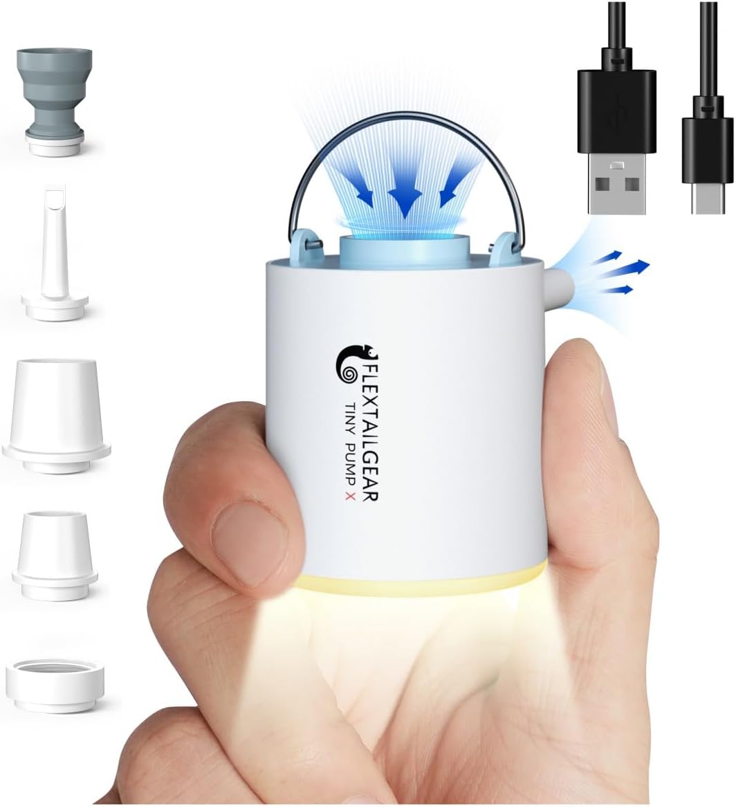 FLEXTAILGEAR Tiny Pump X Portable Air Pump+ Camping Light Ultra-Mini Air Pump with 1300mAh Battery USB Rechargeable for Sleeping Pads Pool Floats Air Bed Air Mattress Swimming Ring