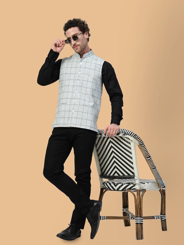 Image of VASTRAA FUSION Men's Traditional Woolen Nehru Jacket Modi Waistcoat