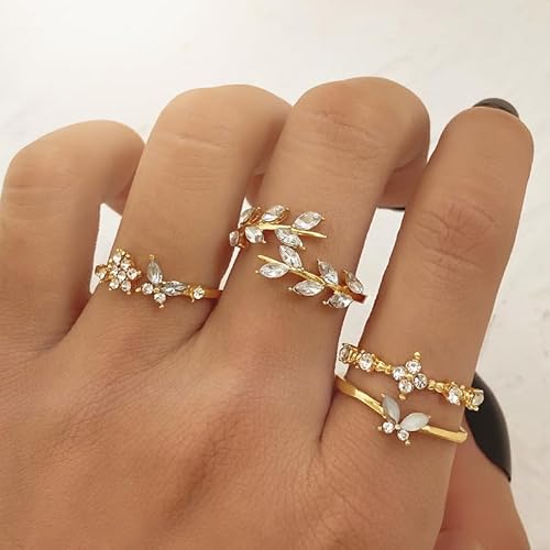 Inenimartj Boho Rings For Women,Gold Stacking Rings Set Vintage Knuckle Stackable Moon Star Butterfly Crystal Heart Flower Leaf Top Finger Rings Cute Rings Stocking Stuffers For Christmas thumb #5
