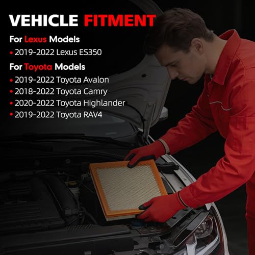Image of CA12377 Engine Air Filter, High Performance & Flexible Panel, Compatible with Lexus ES350 2019-2022, Toyota Avalon Camry Highlander RAV4 2019-2022, Replaces 17801-F0060, AF5190
