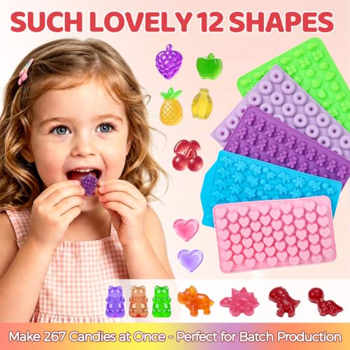 Image of Gummy Molds, 5pcs Gummy Bear Silicone Candy Molds with 2 Droppers & 1 Brush