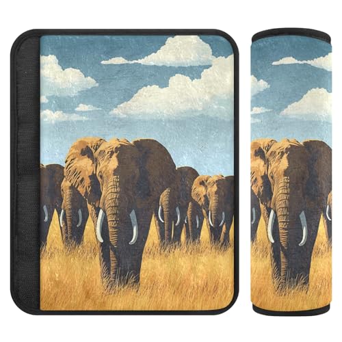 Nexawaveo Premium Gurtpolster Wilde Elefanten 2er