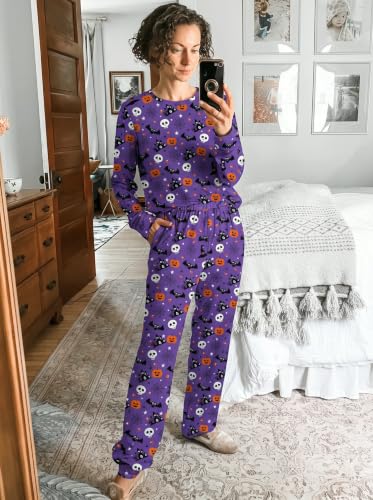 Ekouaer Womens Jogger Pajama Sets Long Sleeve Pjs Purple Halloween Print XS - image 6