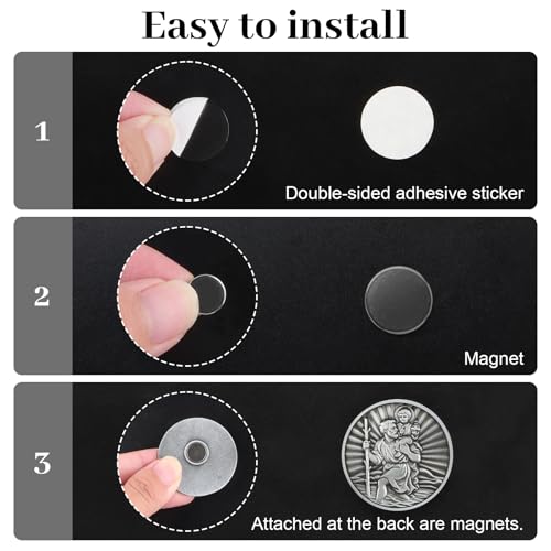 DXLing Heiligen Christophorus Auto Plaketten Ø 4cm mit Magnet und 3 Doppelseitig Nanoklebeaufkleber Gesegnet Schutzpatron der Reisenden Christopherus Auto Magnet Modern - Auto Glücksbringer