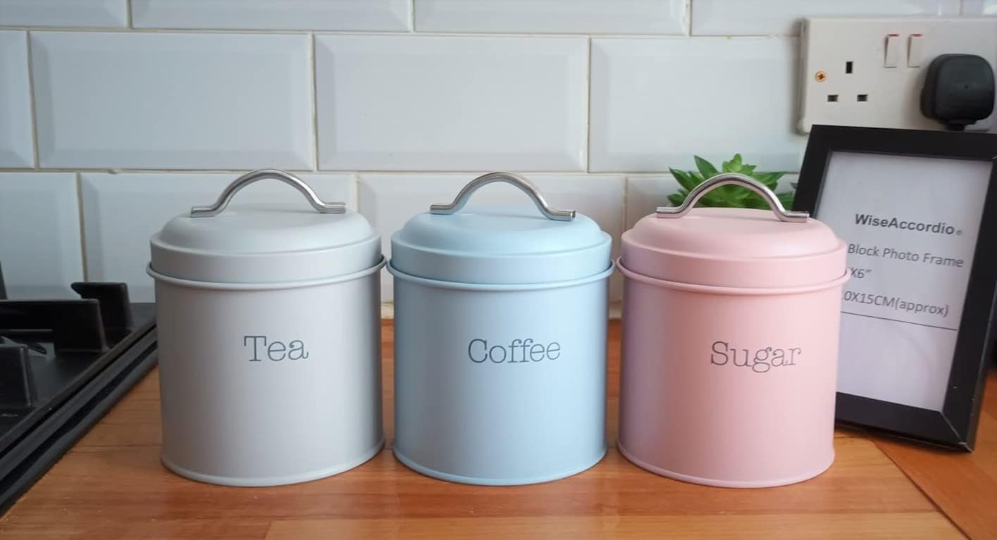 WiseAccordio® Set of 3 Pastels Matt finish Canisters Tea Coffee Sugar Canisters Multicolour