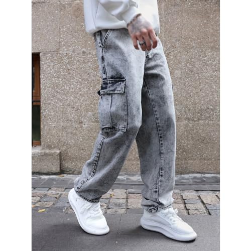 Multi Pocket Workwear Jeans Pleated Loose Wide Leg Straight Leg Pants3