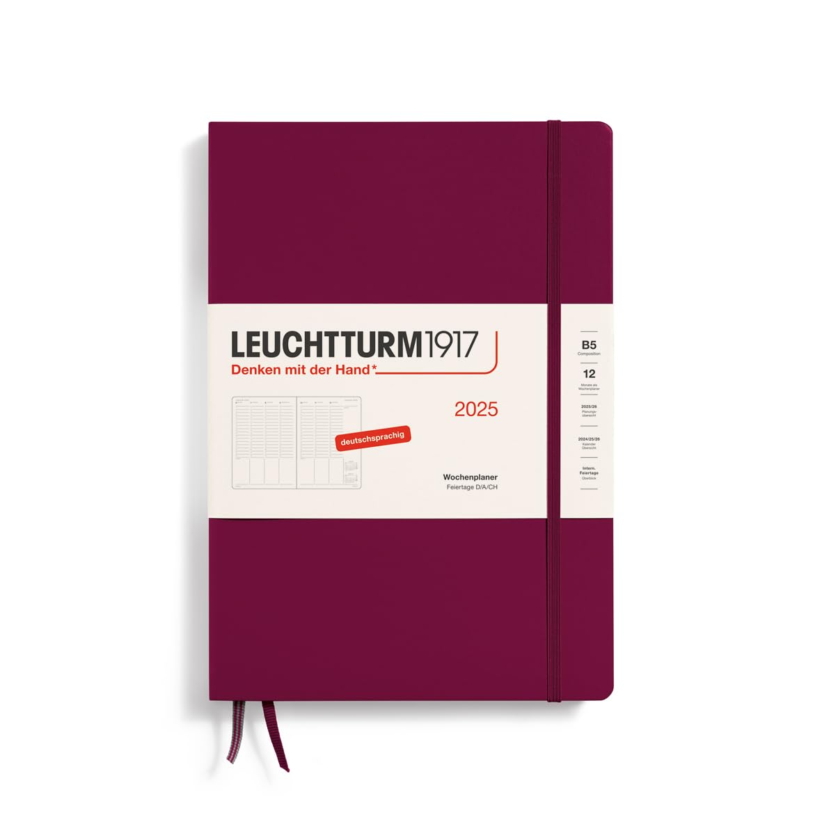LEUCHTTURM1917 370582 Weekly Planner Composition (B5) 2025, Port Red, German