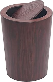 Modern Round Trash Can with Lid,Real Wood Waste Basket in Dark Brown,9.25"x7.5"x11.8" Swing Top Small Trash Can,Decorative Small Garbage Can for Bedroom, Living Room, Office & Bathroom,8L/2.1Gal