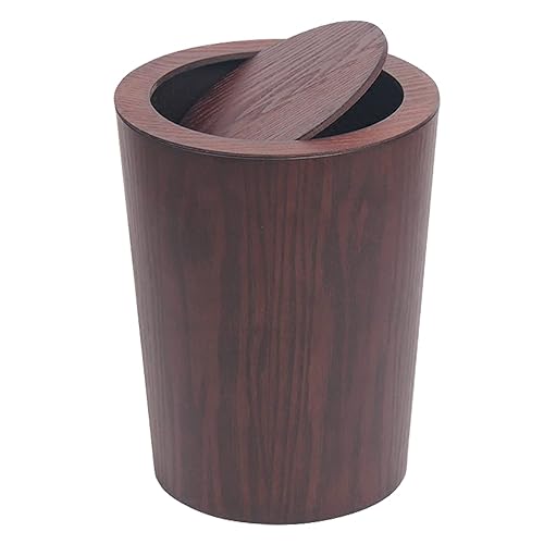 Miniatura 7 de Moderno bote de basura redondo con tapa, cesta de basura de madera real en marrón claro, 9.25 x 7.5 x 11.8 pulgadas, cubo de basura pequeño de 8
