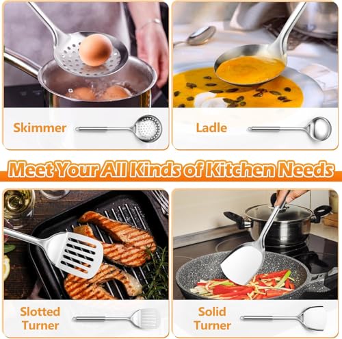 Image of Zollyss Stainless Steel Kitchen Set | 4-Piece Cooking Utensils with Ladle, Solid & Slotted Turner, Skimmer | Heat Resistant & Dishwasher Safe