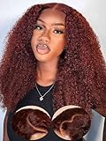 Beauty Forever Bye Bye Knots 7x5 Lace Front Wig Wear Go Glueless Kinky Curly Human Hair Wigs,Reddish Brown Pre Cut Lace Closure Wigs Pre Plucked Hairline Pre Bleached Knots 150% Density 14inch