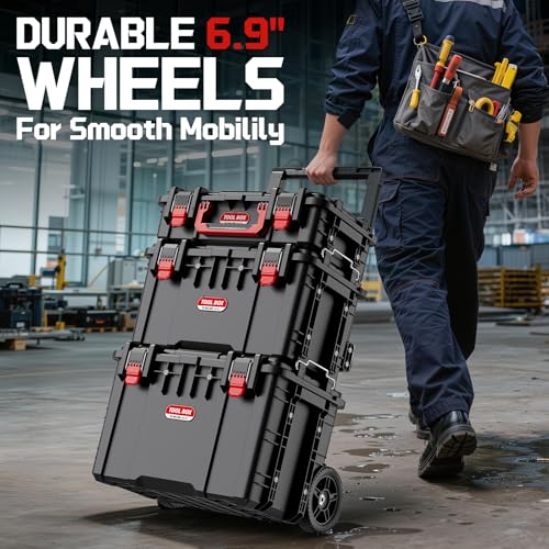 Image of JEKO&JEKO 3-Piece Rolling Modular Tool Box System with Large Rolling Tool Box & Small Parts Organizer for Garage Storage, DIY Projects, Professional Use & Home Repairs