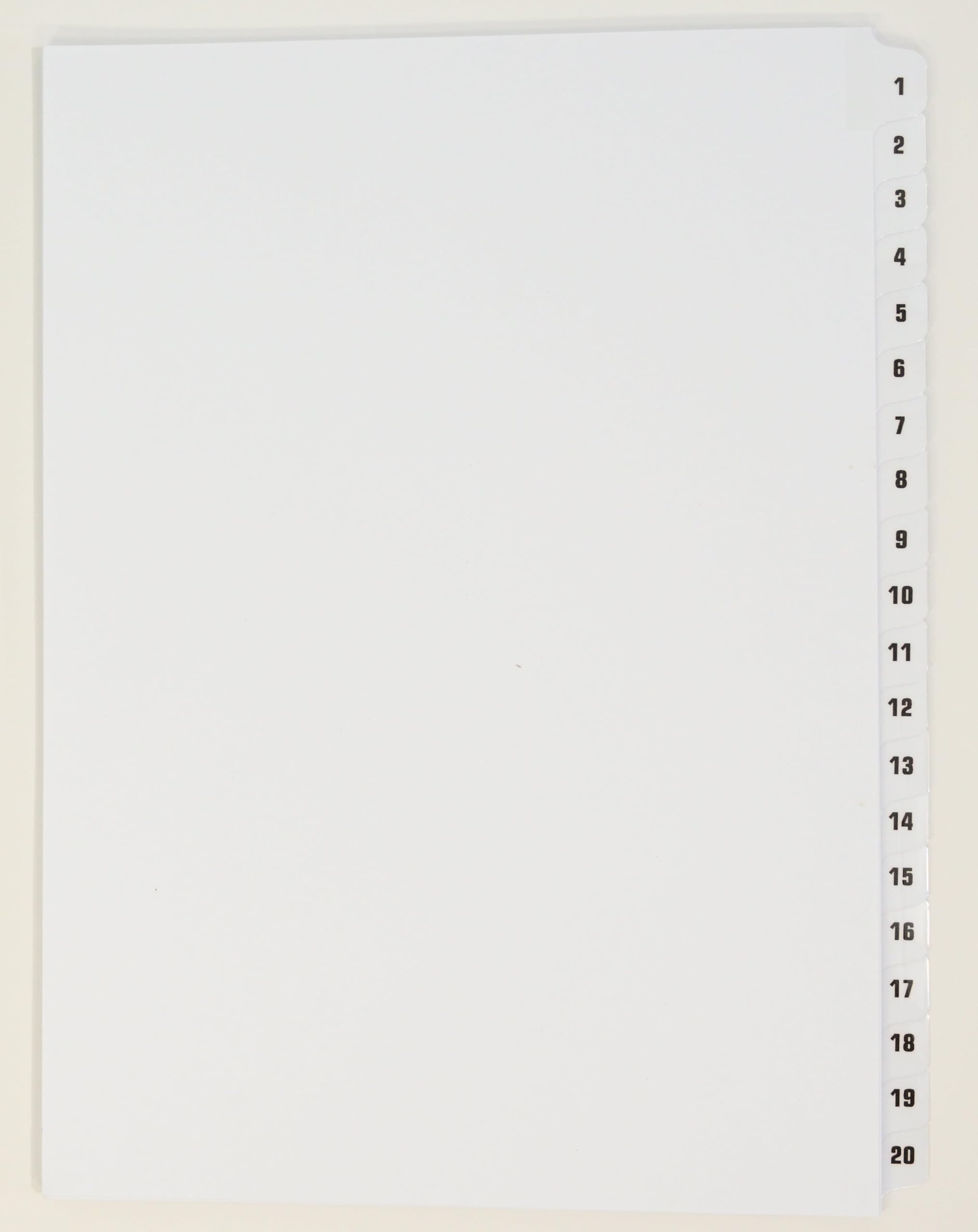 A4 Unpunched 1-20 Legal Index Dividers, 230gsm White Card, Pack of 20