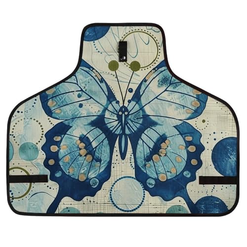 Delantal de trabajo impermeable con bolsillos y diseño mariposa azul