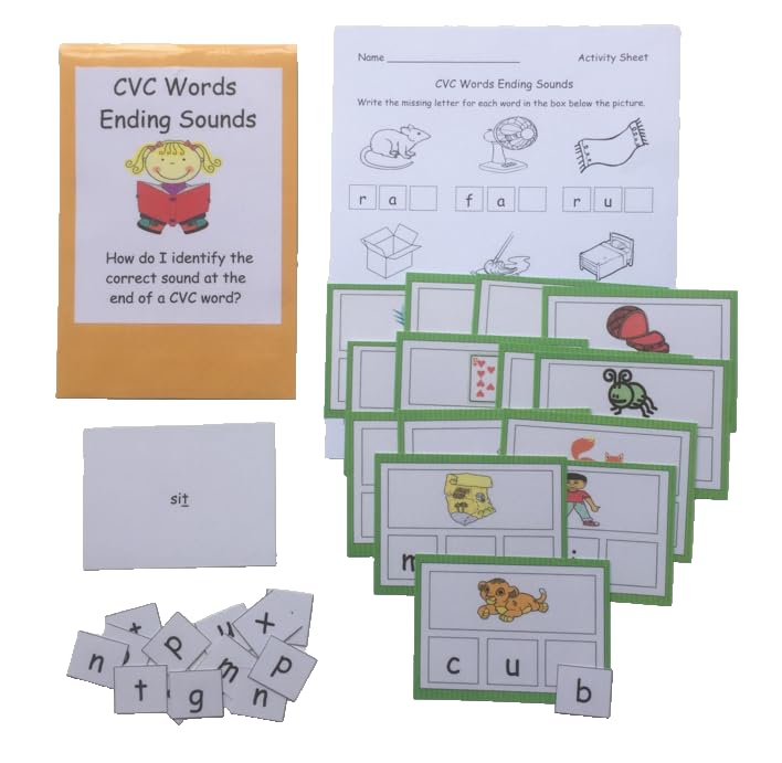 Teacher Made Literacy Center Learning Resource Game CVC Ending Sounds