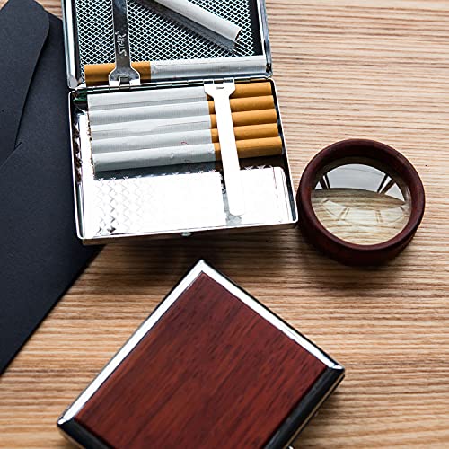 Blocking Double Sided King Cigarette Case Holder & Credit Card RFID Protective Security Wallet, Wood Color Cigarette Case for King and Regualr Size （ Red Flower Pears 20 Pack）