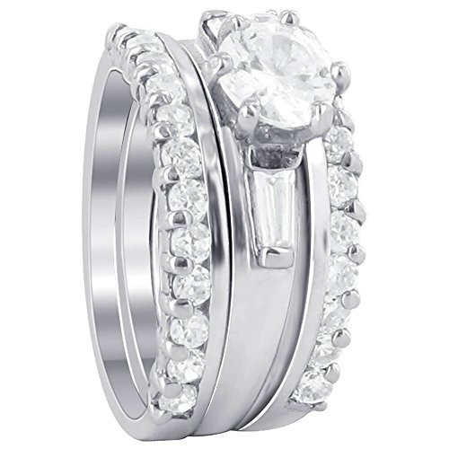 Gem Avenue Cubic Zirconia with CZ Accents Sterling Silver Wedding Ring Size 8 Engagement Band Set