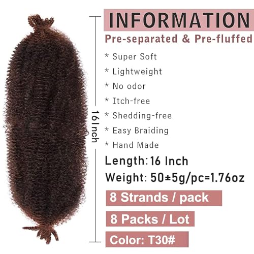 Xtrend 8 Packs Springy Afro Twist Crochet Hair 16 Inch Pre-Separated Spring Twist Hair Synthetic Marley Crochet Braiding For Distressed Soft Locs Hair Extension For Women (8 Strands/Pack,T30#) - Image 2