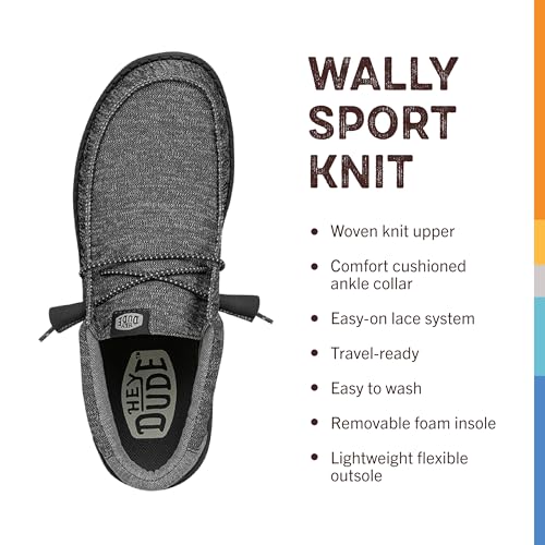 HEYDUDE - Men's Wally Sport Knit - Casual Slip-On Shoes - Moccasin Style, Charcoal, 11 UK