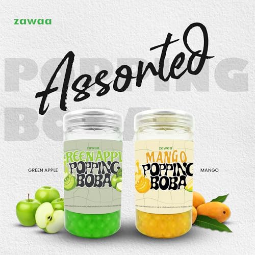 Image of Zawaa Boba Tea Assorted Popping Boba Pearls - Mango & Green Apple | 300g Each (Pack of 2) | Bursting Bubble Tea Pearls