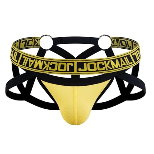 JOCKMAIL Jockstrap Mesh Breathable Jock Strap Ring Harness Jock Straps for Men Nightwear Clubwear Male - M - Yellow