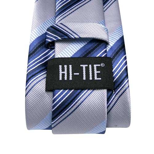 Image of Hi-Tie Mens Paisley Floral Striped Ties Set Silk Necktie and Lapel Pin for Men Pocket Square Cufflinks Set Business Wedding