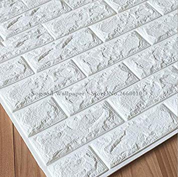 GlobalNiche 70 X 7.5cm Living Room Waterproof Brick Texture Wall Sticker/Tile Wallpaper Stickers/Self Adhesive Home Baseboard Decor Sticker Color White