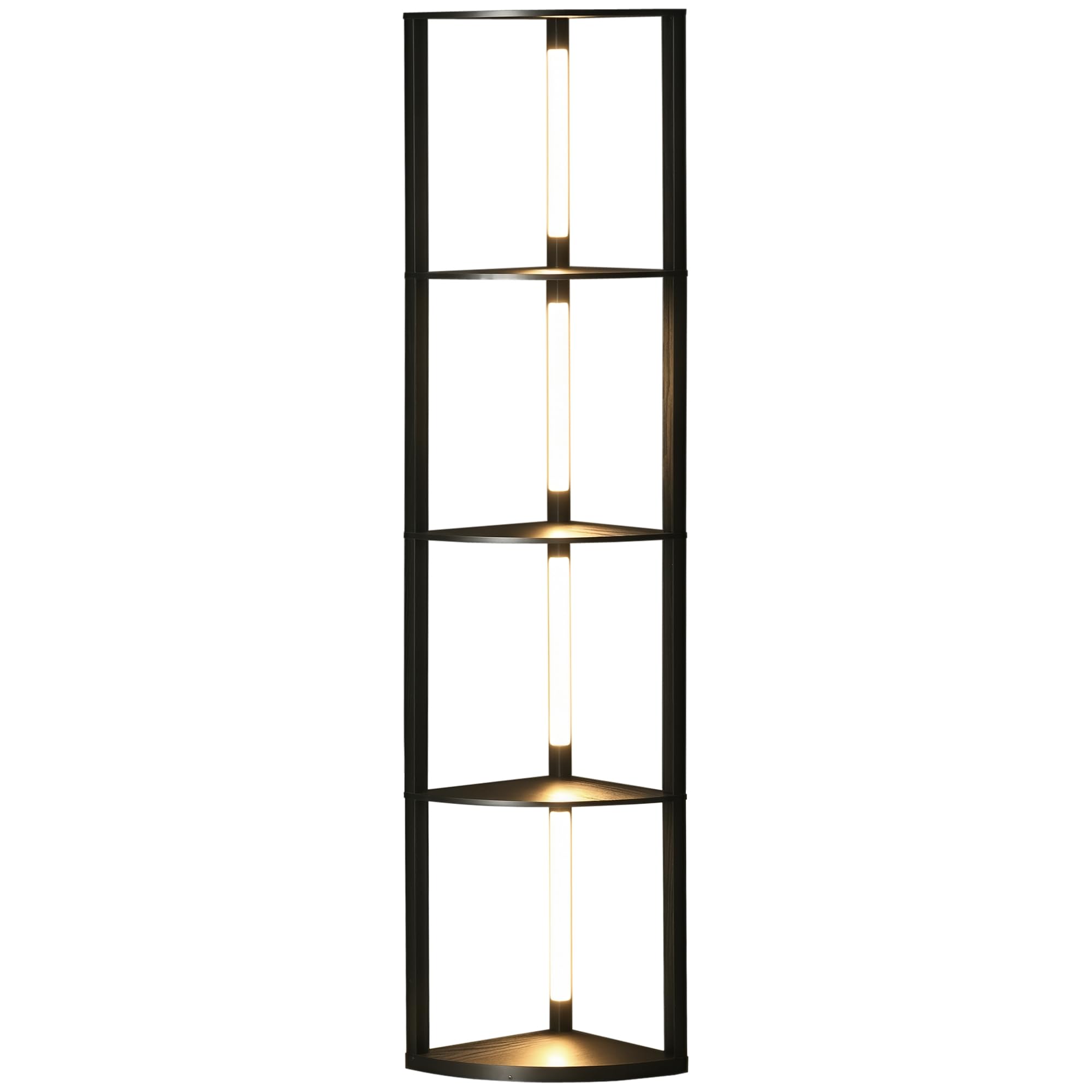 Lampadaire avec étagères d'angle HOMCOM, luminaire LED dimmable noir pour salon