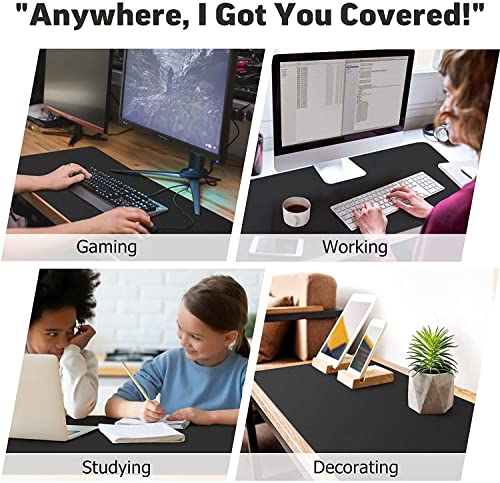 Image of Mouse Pad, Desk Mat, Large Leather Desk Pad, PU pad Waterproof Mouse Pad for Laptop, Office Table Protector Blotter Best Gifts (60 x 30 cm, Black)