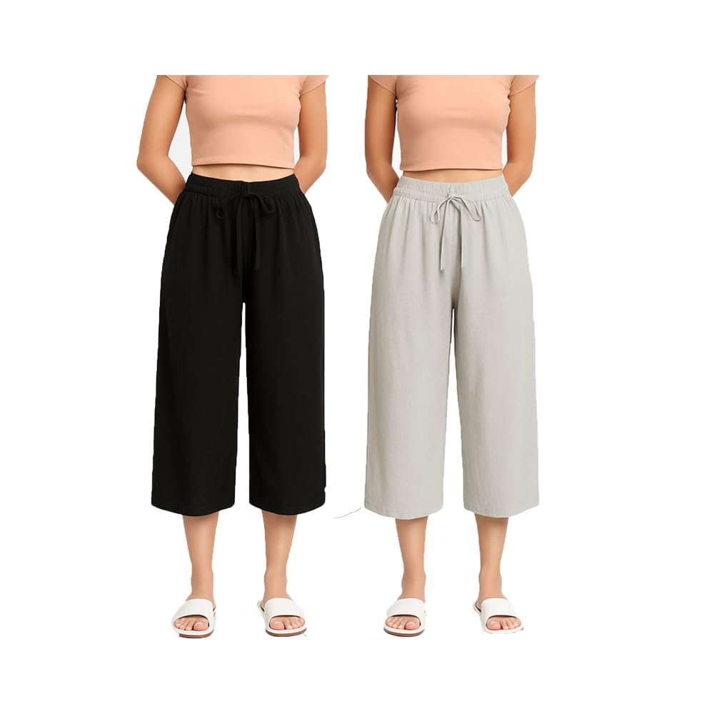 Womens Casual Plain Loosefit Capri Black, Grey (Pack Of 2)-picture-40