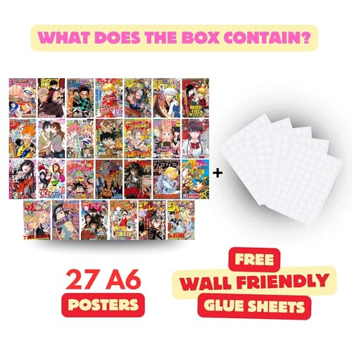 Image of Yellow Town India Anime Vintage Magazine Style Cover Posters - Set of 27 | A6 Size Wall Collage Kit for Boys & Girls | 300 GSM Gloss Prints | Dorm Room, Bedroom, Study Wall Decor | Free Wall-Friendly Glue Sheets