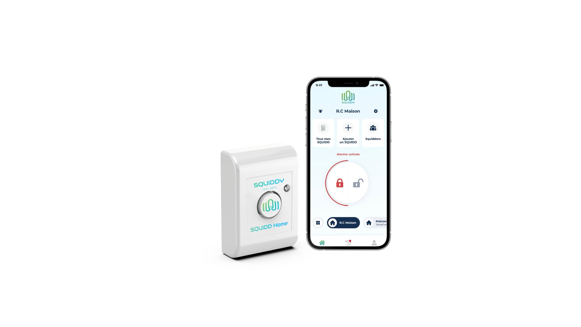 SQUIDD Home - Alarme détécteur de Choc, Vibration Ouverture, connectée, Autonome, communautaire et sans Fil - 2 Ans d'autonomie - sans SIM et abonnement Inclus -