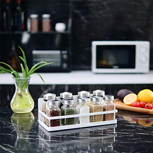 Image of Magnetic Spice Rack, Strong Magnetic Shelf with 2 Removable Hooks, Perfect Space Saver for Small Kitchen /Apartment, Awesome Metal Cabinet for Holding Spices, Jars, Salt, Beverage(White)
