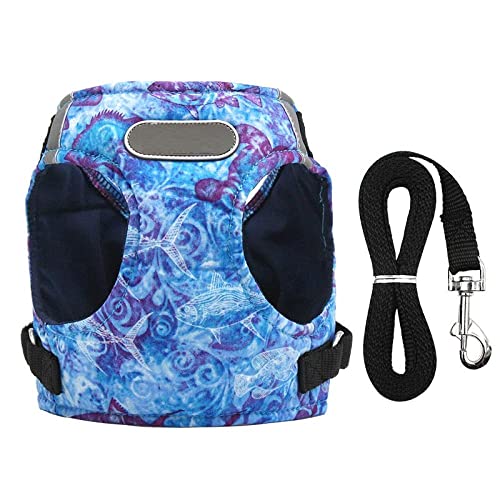 ペットリーシュ、 リード付き犬用ハーネスベストカラー、リーシュセット付きハーネス、調節可能、猫用反射、子犬用、小型犬、中型犬、大型犬用、ブルー L(Blue,XL)