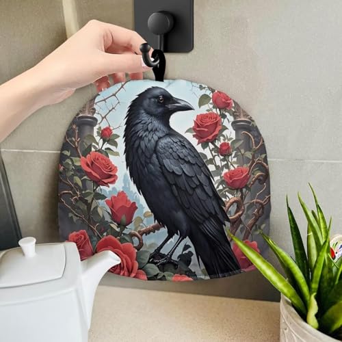 Image of Rose Tea Pot Cover for Party Reusable CrowTeapot Cozy Keeping Warm,Dust Proof Teapot Dust Protector for Kitchen Decorative