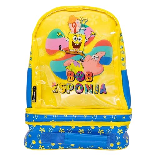 Zonacriativa - Mochila 3 em 1 Bob Esponja e Patrick | Compartimento térmico, uso versátil e ideal para escola, faculdade e lanches frescos
