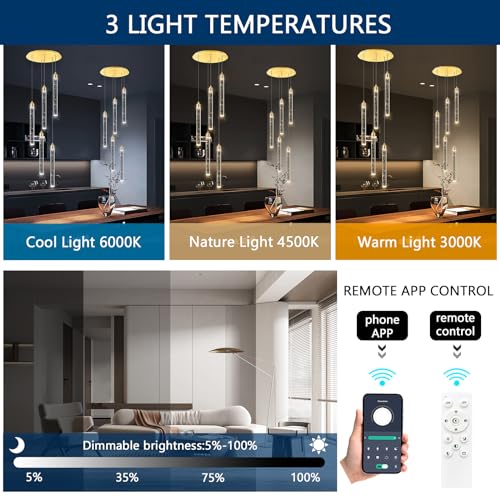 Image of Mini Chandelier Modern Pendant Lights LED Bubble Crystal Kitchen Island Light Fixtures Gold Mini Pendant Lighting for Kitchen Island Dining Room Bedroom Bar Dimmable Ceiling Hanging Lights 2700K 6000K