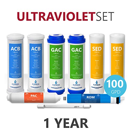 Express Water – 1 Year Ultraviolet Reverse Osmosis System Replacement Filter Set –