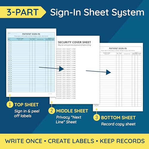 Image of Blue Summit Supplies 500 Patient Sign in Sheets, Carbonless 3 Part Forms with Peel Away Adhesive Labels, HIPAA Compliant for Privacy in Doctor, Medical, Dental Office, Blue, 500 Pack